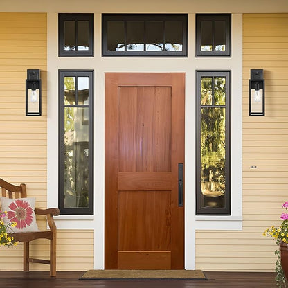 Outdoor Wall Sconce Lights, 16 Inch Tall Transitional Exterior Wall Light Fixtures with Clear Glass, Anti-Rust Modern Black Outside Lanterns Lamps for House Front Porch Doorway Patio, 2 Pack