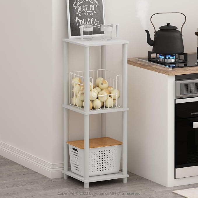 Furinno Turn-N-Tube Side Table Set of 2, 2-Tier Stackable Modern End Table with Open Shelf, Toolless Night Stand, Bedside Table, for Living Room, Bedroom, White