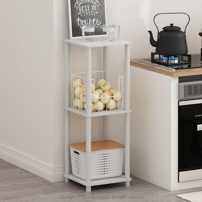 Furinno Turn-N-Tube Side Table Set of 2, 2-Tier Stackable Modern End Table with Open Shelf, Toolless Night Stand, Bedside Table, for Living Room, Bedroom, White