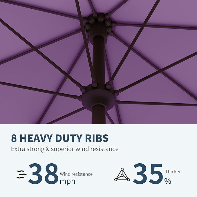 PatioKingdom 11FT Patio Umbrella,Outdoor Umbrella with Push Button Tilt and Crank,Market Table Umbrella with 8 Sturdy Fiberglass Ribs UV Protection(Taro Purple, 11FT)