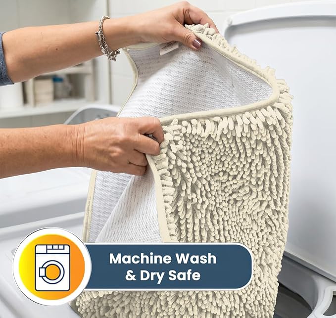 Muddy Mat® | Super Water Absorbent Door Mat Indoor, Microfiber Quick Dry Chenille Entryway Rug, Slip Resistant Front Door Mat, Indoor Mats for Entryway, Machine Washable Pet Rug, Ivory 36" x 120"
