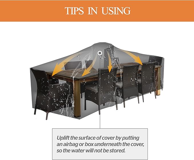 WJ-X3 Rip-Stop Patio Table Cover, Heavy-Duty Waterproof & Windproof Outdoor Furniture Cover, 102" x 78" x 31", Gray