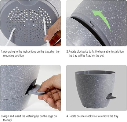 UOUZ Large Self Watering Pots, 12/10/9 Plastic Planters with High Drainage Holes and Deep Reservoir for Indoor Outdoor Garden Plants and Flowers, Grey Speckles