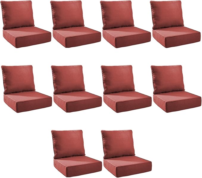Outdoor Cushion Set for Furniture Patio Furniture, UV Resistant, Water Resistant - 6 Inch Thick Foam Garden Cushions– 24x24 Inch Patio Seat Covers for Chair/Sofa/Couch | Red | 10-Pack |