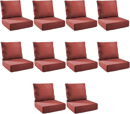 Outdoor Cushion Set for Furniture Patio Furniture, UV Resistant, Water Resistant - 6 Inch Thick Foam Garden Cushions– 24x24 Inch Patio Seat Covers for Chair/Sofa/Couch | Red | 10-Pack |