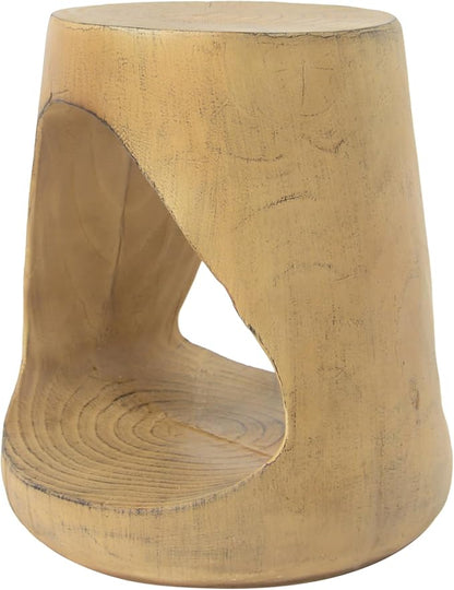 Lightweight Concrete Outdoor Side Table,Hollow Outdoor End Table, Wood-Like Texture Modern Small Accent Table for Patio Garden Balcony Porch Antique Natural 16.75" H