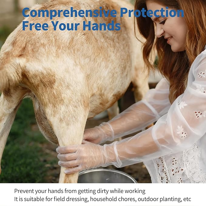 50Pcs Veterinary Insemination Rectal Long Gloves Disposable Plastic Full Arm 35.5inch for Field Dressing House Cleaning Gardening