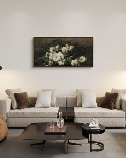 InSimSea Extra Large Framed Vintage Wall Art, Living Room Country Farmhouse Decor, Flowers Landscape Paintings, Canvas Prints, Retro Floral Long Pictures for Bedroom Above of Bed,20x40inch