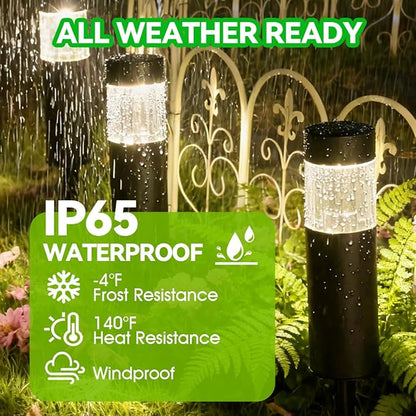 Solar Pathway Lights Outdoor 4 Pack, Stainless Steel Solar Garden Lights, Bright 35LM Warm White LED, Auto On/Off IP65 Waterproof Path Lights for Yard, Lawn, Walkway, Patio, Driveway
