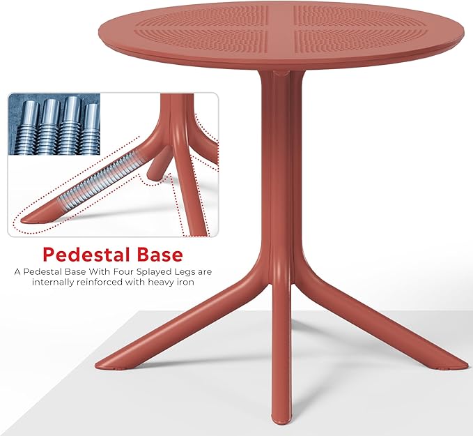 Costaelm Dining Table Set for 4, HDPE Patio Round Dining Table and Stackable Chair, Kitchen & Dining Room Sets All Weather for Backyard Porch Poolside, Red