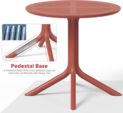 Costaelm 4 Person Dining Table Set, HDPE Patio Round Dining Table and Stackable Chair, Kitchen & Dining Room Sets All Weather for Backyard Porch Poolside, Red