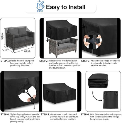 OutdoorLines Outdoor Waterproof Patio Loveseat Couch Cover - UV Resistant Patio Sofa Furniture Covers Weatherproof Heavy Duty Glider Covers for Outdoor Furniture, 58Wx32.5Dx31H Inches, Black