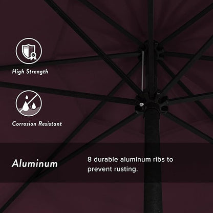 California Umbrella 9' Rd Aluminum Patio Umbrella, Crank Lift, Auto Tilt, Black Finish, 4yr Fade Warranty, Purple
