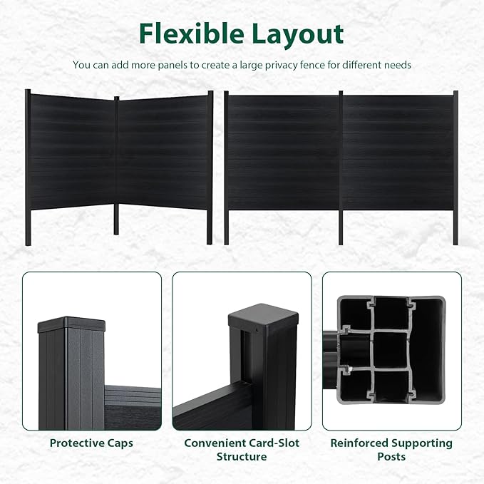 72" W x 72" H Outdoor Privacy Fence with Sturdy Alloy Post, Tall Wind Resistant Fence Covering Privacy for Yard Backyard Garden and Swimming Pool(Black,1 Post)