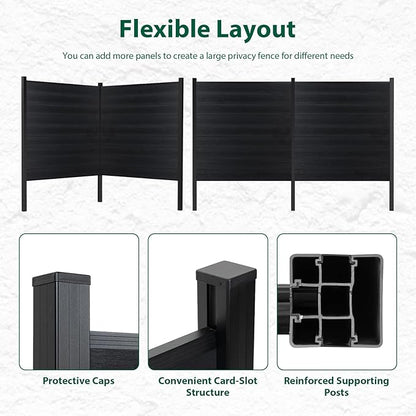 72" W x 72" H Outdoor Privacy Fence with Sturdy Alloy Post, Tall Wind Resistant Fence Covering Privacy for Yard Backyard Garden and Swimming Pool(Black,1 Post)
