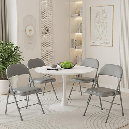 DUMOS 10 Pack Folding Chairs with Padded Cushion and Back - PU Leather Stackable Portable Dining Chairs Set, for Home and Office, Conference, Wedding, Party, Patio, Garden, for Indoor Outdoor, Grey