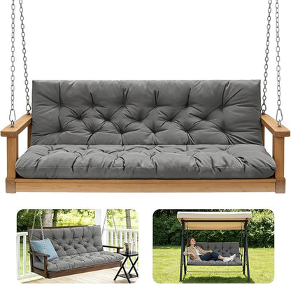 Porch Swing Cushions,Outdoor Cushions 3 Seater Replacement with Backrest, Waterproof Thickened Bench Cushion with Ties for Porch, Patio,Outdoor, Backyard and Garden (Light Gray 60 * 40 in)