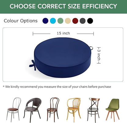 Summsun Outdoor Bistro Chair Cushions Set of 4, 15" D x 3" H Round Chair Cushions Waterproof and Fade Resistant Chair Cushion Pads with Non-Slip Ties and Removable Covers for Garden, Navy Blue