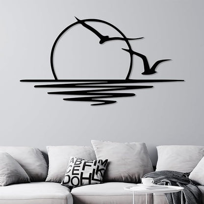 Wita Home Sunset with Seagulls Metal Wall Mounted Art, Handcrafted Metal Home Decor with Static Powder Coating, Eye-Catching Addition to Living Room Decor, Modern Beach Decor for Indoor and Outdoor Spaces, Perfect Housewarming Gift (64 x 32 inches)