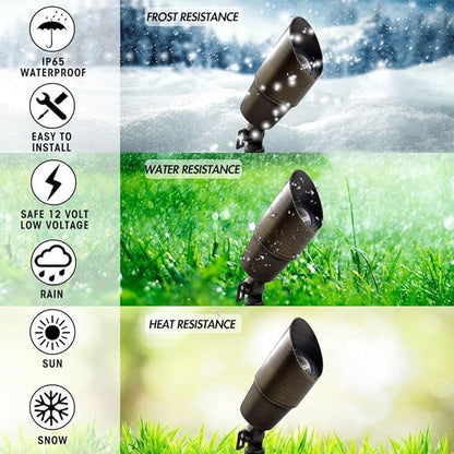 LED Spot Lights Outdoor Landscape Lighting 107 - Solid Brass Spotlight LED Yard Lights Security Landscape for Beautiful Bright Long Lasting Home Garden Patio Pool Area Deck Lighting (No Bulb)