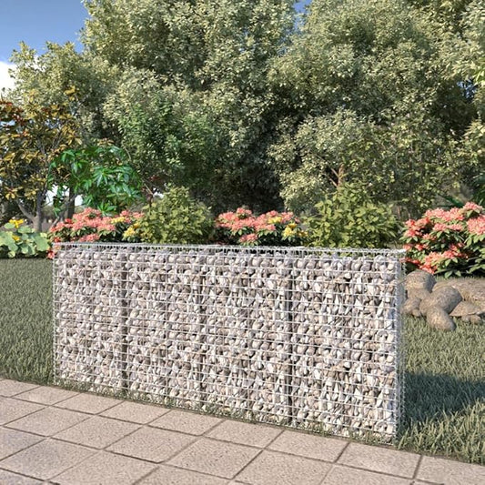 Galvanized Steel Gabion Wall with Covers, Gabion Mesh Wire Wall Panel Galvanized Steel Garden Stone Wire Basket Fencing Patio Decorative Fence, 78.7"x7.87"x33.5",-180