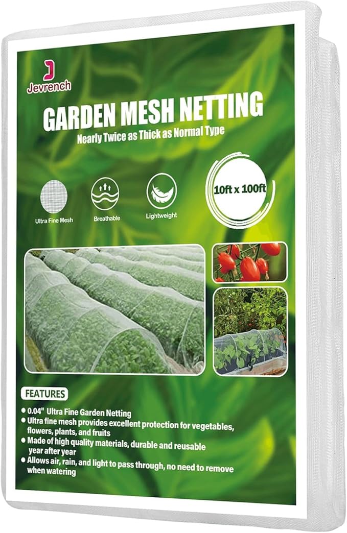Garden Netting, Jevrench Durable Ultra Fine Garden Netting, Garden Plant Cover Row Cover Makes Plants, Vegetables, Fruits, and Flowers Grow Better (10ft x 100ft)