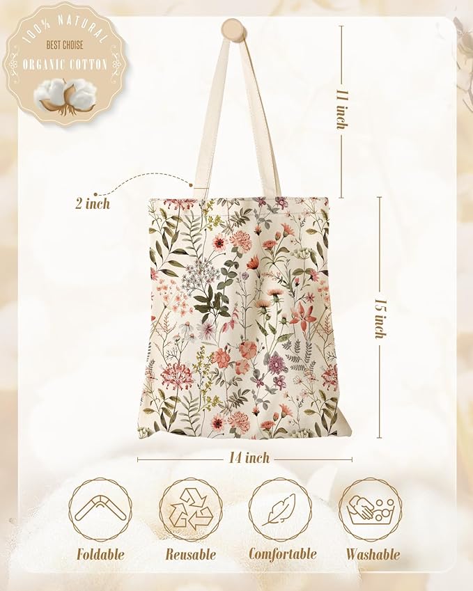 Miss Adola Aesthetic Canvas Tote Bag for Women - Sturdy Cloth Cotton Totes Bag with Pattern Shoulder Bag
