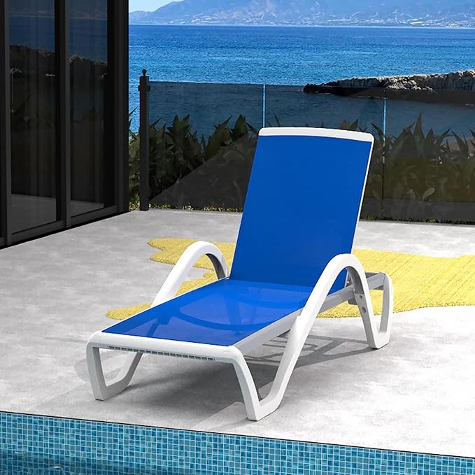 Domi Outdoor Lounge Chair, Aluminum Patio Chaise Lounge with 5 Position Adjustable Backrest and Wheels, All Weather Reclining Chair with Armrest for Patio, Yard,Balcony,Poolside (Blue)