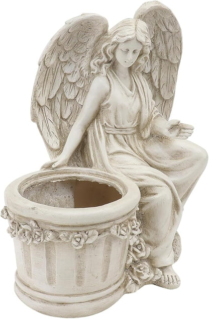 Hemoton 1Pc Artistic Flower Pot Creative Vintage Style Angel Planter Statue for Home Decor Garden Ornament Decorative Outdoor Flowerpot for Lawn and Patio Beige