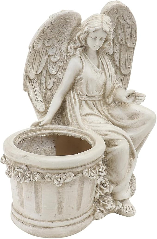 Hemoton 1Pc Artistic Flower Pot Creative Vintage Style Angel Planter Statue for Home Decor Garden Ornament Decorative Outdoor Flowerpot for Lawn and Patio Beige