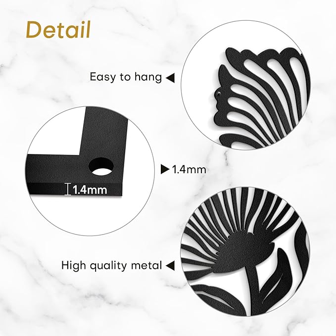 SIGNLEADER Metal Wall Art Decor Botanical Flower Minimalist Modern Abstract Wall Sculpture Hangings Home Decoration for Living Room, Bedroom, Bathroom, Kitchen, Outdoor - 24" Black
