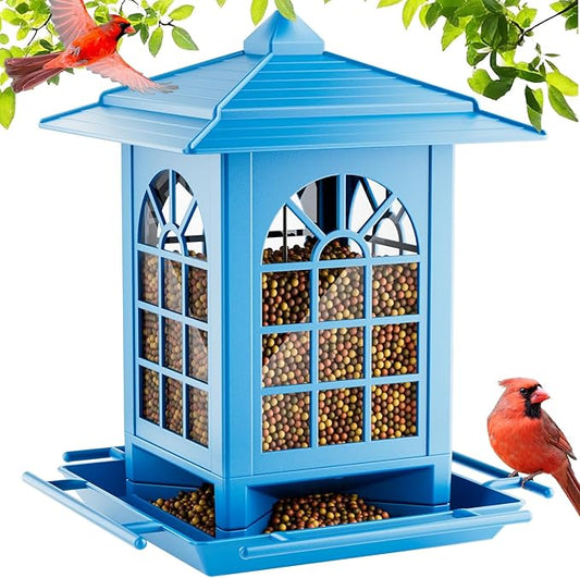 Birdream Bird Feeders for Outdoor Hanging, Assembly Required, 1-Min Easy Setup, Classic Courtyard Design, Attracting Cardinals Chickadees Goldfinches & Sparrows - Blue