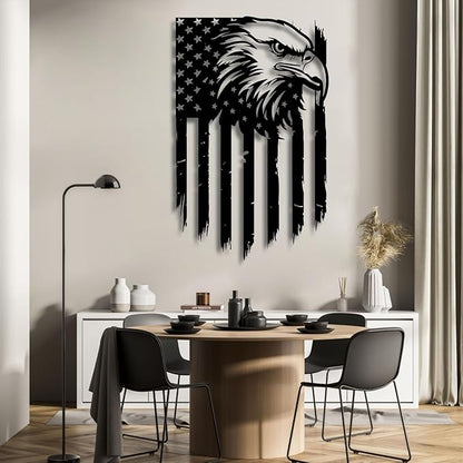 American Eagle Metal Wall Art, US Flag Decor, Large Eagle Wall Sign, Fourth of July Independence Day, Metal Hanging, Patriotic Gift (19x12 inches / 47x29cm, Style 3)