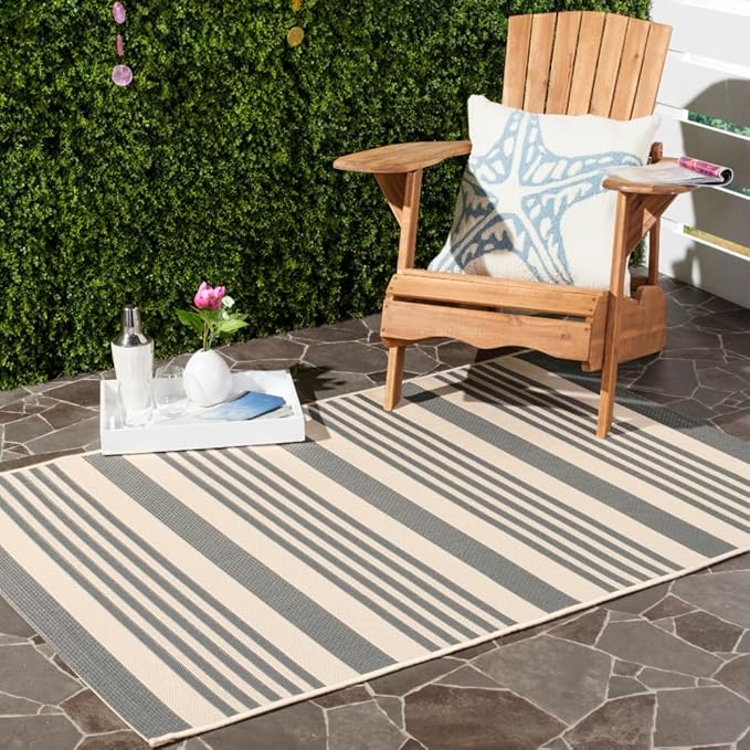 SAFAVIEH Washable Rug Outdoor Courtyard Collection - 4' Square, Grey & Bone, Non-Shedding & Easy Cleaning, Ideal for Patio, Backyard, Mudroom (CY6062-236)