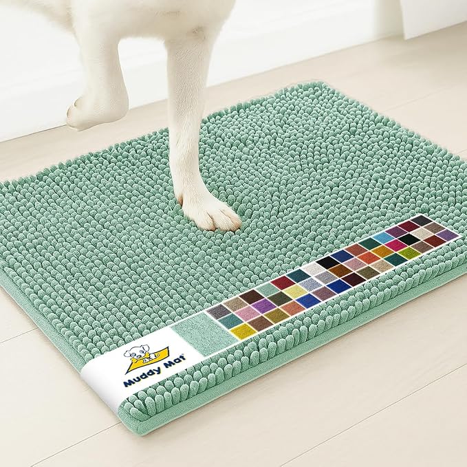 Muddy Mat® | Super Water Absorbent Door Mat Indoor, Microfiber Quick Dry Chenille Entryway Rug, Slip Resistant Front Door Mat, Indoor Mats for Entryway, Machine Washable Pet Rug, Sea Green 36" x 46"