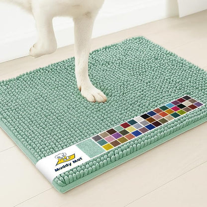 Muddy Mat® | Super Water Absorbent Door Mat Indoor, Microfiber Quick Dry Chenille Entryway Rug, Slip Resistant Front Door Mat, Indoor Mats for Entryway, Machine Washable Pet Rug, Sea Green 26" x 42"