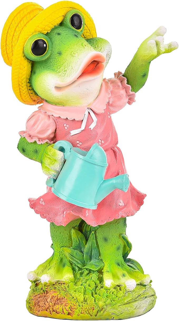 Sungmor Frog Garden Statue Outdoor Decor, Resin Hard-Working Frog Holding Watering Can Figurine, Funny Frog Couple Statues for Yard Porch Lawn Decoration, Home Office Frog Ornaments