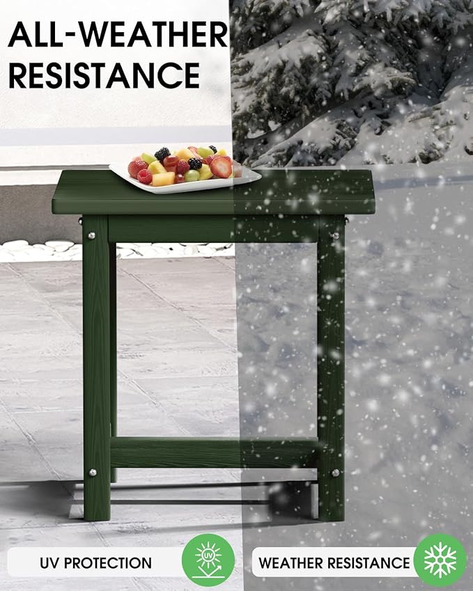 Outdoor Side Table – 17" HDPE Adirondack Side Tables, Sturdy Small Outdoor Porch Tables, Weather-Resistant & Easy Assembly Patio End Table for Garden, Balcony, Porch & Poolside (Green)