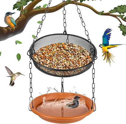 RAINFLOW Hanging Bird Bath for Outdoors - Hanging Bird Feeder for Outside, Platform Bird Water Feeder Bath Tray Wildlife Feeder,Tray for Outdoors Garden Backyard Attracting Wildbirds，2 in 1 Set