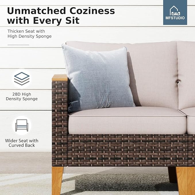 MFSTUDIO 10 Pieces Wicker Patio Furniture Set, All-Weather Rattan Outdoor Half-Moon Curved Sectional Sofa Set for Garden, Backyard, 4 x Curved Sofa, 2 x Armless Chair, 2 x Ottomans, 2 x Corner Sofa
