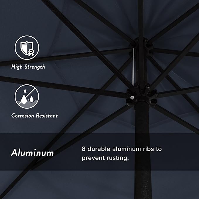 California Umbrella 9' Rd Aluminum Patio Umbrella, Crank Lift, Auto Tilt, Black Finish, 4yr Fade Warranty, Sapphire