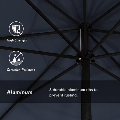 California Umbrella 9' Rd Aluminum Patio Umbrella, Crank Lift, Auto Tilt, Black Finish, 4yr Fade Warranty, Sapphire