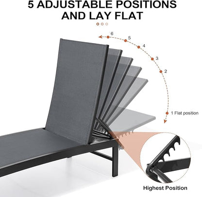 Crestlive Products Chaise Lounge Chair Outdoor Set of 2, Adjustable 5 Positions Pool Tanning Recliner, Outdoor Lounge Furniture Perfect for Patio, Beach, Yard, Pool