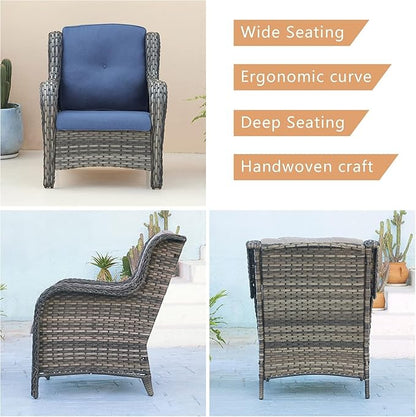 HUMMUH 6 Pieces Patio Furniture Set with Fire Pit Table High Back Outdoor Conversation Set Wicker Patio Couch Outdoor Chairs Ottomans for Balcony Garden,Lawn,Deck