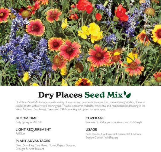 Grow Your Own Vibrant Annual and Perennial Wildflower Garden Mixture, Varieties for Pollinators and Spring Gardens - Dry Places Mix, 5 lbs