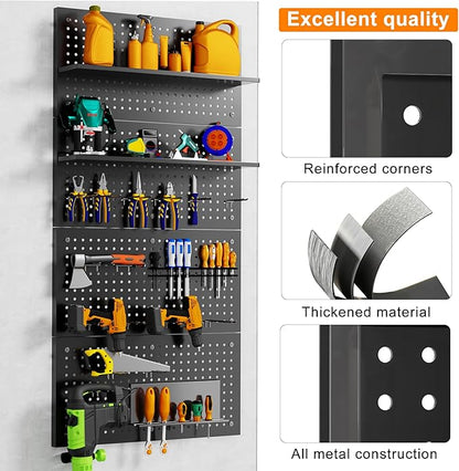 4 Pack Metal Pegboard Panels 24" x 12" Black Heavy Duty Steel Pegboard Wall Organizer, Garage Utility Tools Pegboard Storage System for Workbench, Shop, Shed Modular Peg Board Organizer Board Kit