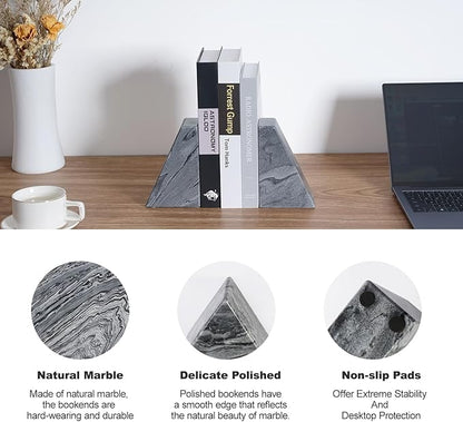 Karibiber Marble Bookends for Heavy Books, Decorative Book Ends for Shelves, Unique and Heavy-Duty Book Ends for Hardback Book & CDS, Stone Book Stopper, Modern Book Holder, Monte Grigi, Set of 2