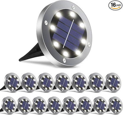 OULONGER Solar Ground Lights 16 Packs, Garden Solar Outdoor Waterproof Pathway Bright In-Ground Landscape Lights for Patio, Lawn, Yard, Driveway, Step and Walkway White Light