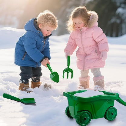 Duckura Kids Wheelbarrow Set - Gardening Tools for Kids with Shovel, Rake, Trowel, Outdoor Yard Lawn Digging Weed Toys, Easter Birthday Gifts for Boys Girls Age 2 3+Years Old(Green A)