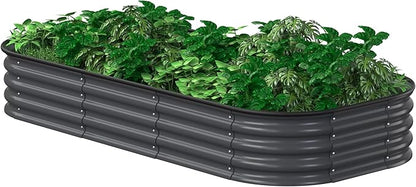 MUPATER 6x3x1FT Metal Raised Garden Beds Outdoor, Modular Galvanized Steel Planter Box for Vegetables, 11.2'' H Garden Bed Kit Oval for Herbs and Flowers, Garden, Gray
